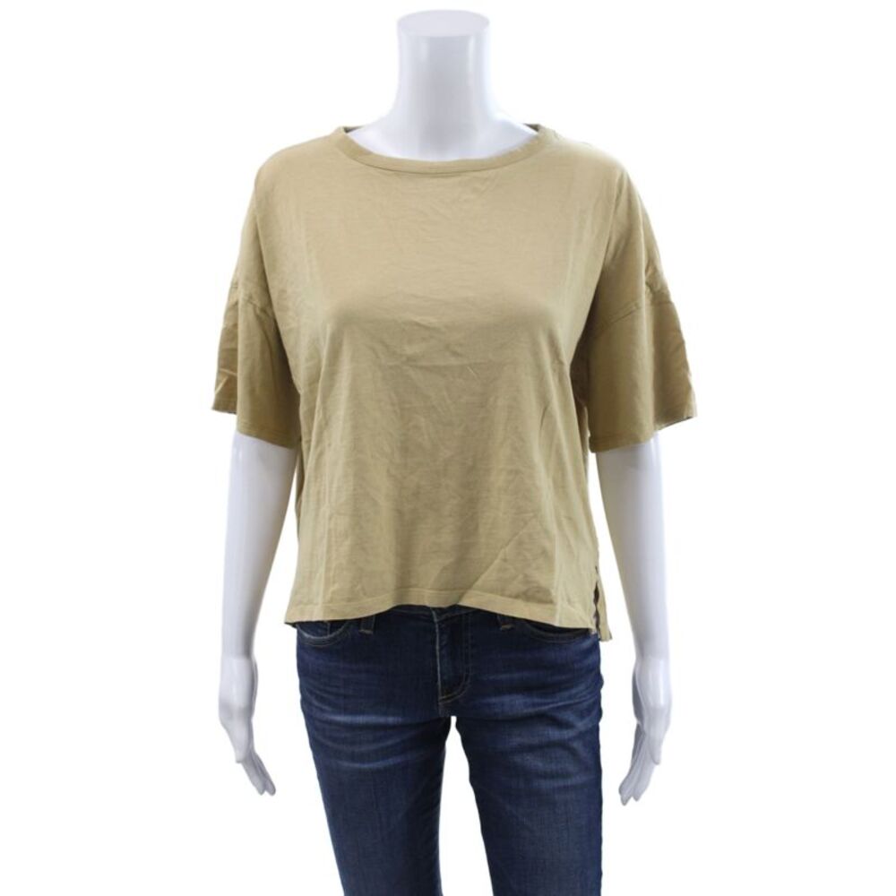 MNG Women Basic Beige Cotton Crew Neck Short Sleeve T-Shirt Size S